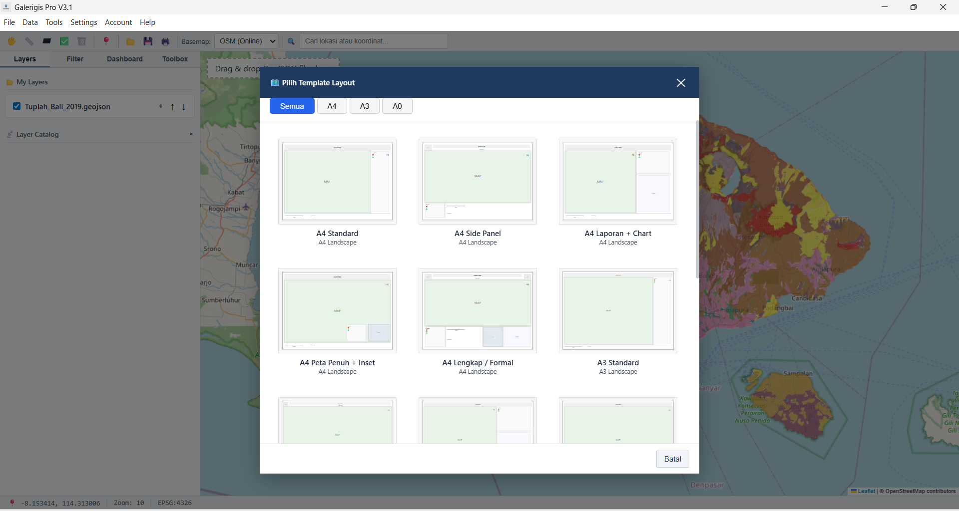 Template cetak peta profesional GaleriGIS